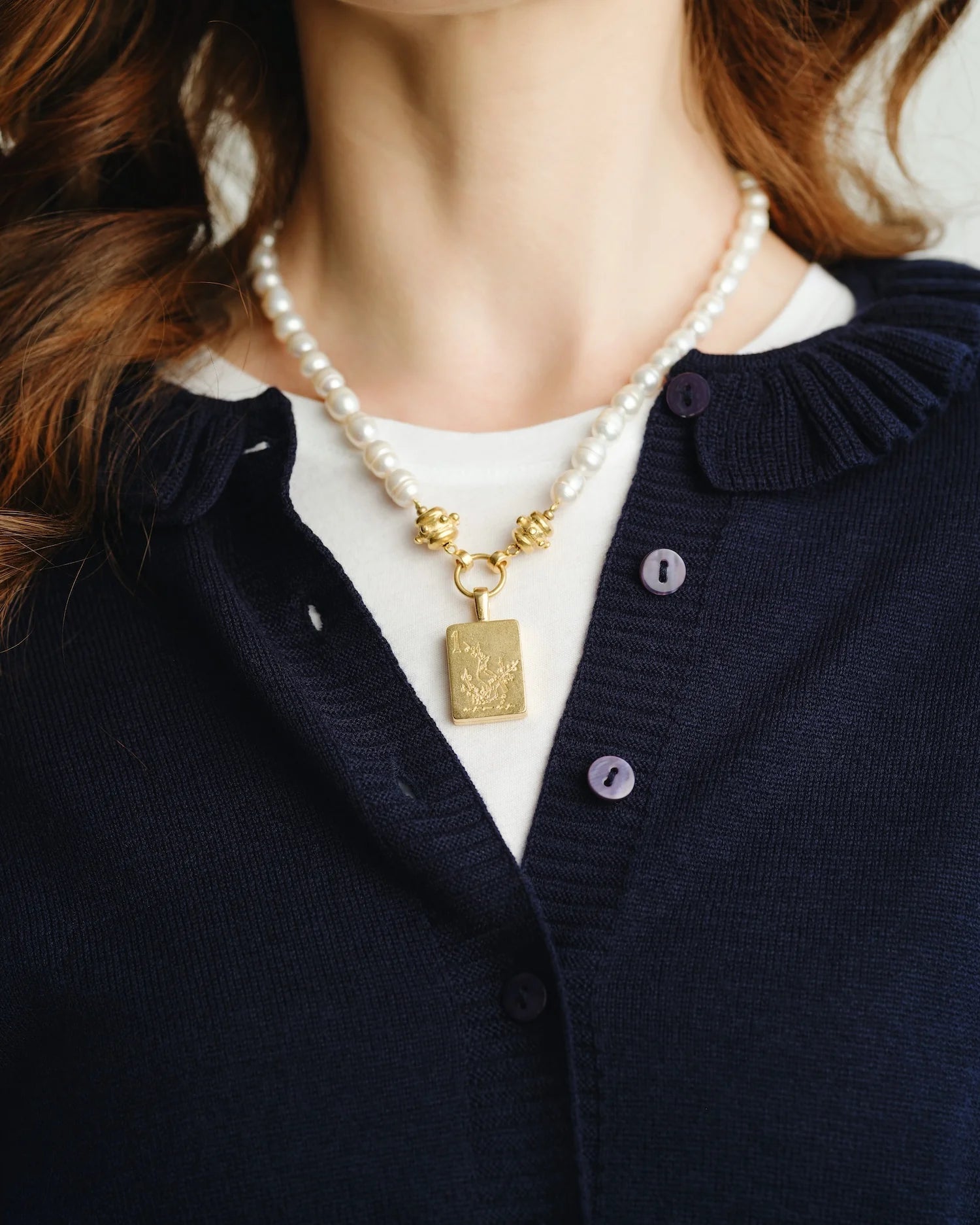 [Susan Shaw] Bird Bam Pearl Mahjong Necklace - The Pink Pineapple 850
