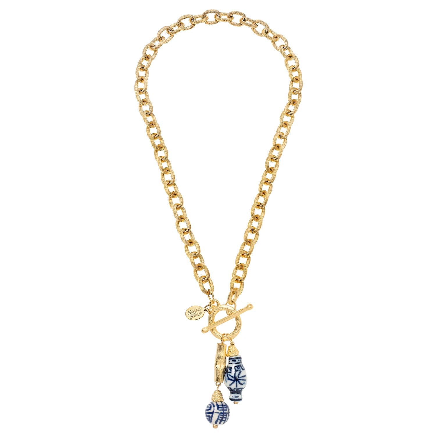 [Susan Shaw] Ginger Jar & Porcelain Ball Toggle Mahjong Necklace - The Pink Pineapple 850