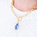 [Susan Shaw] Ginger Jar & Porcelain Ball Toggle Mahjong Necklace - The Pink Pineapple 850