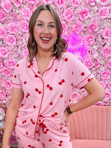Sweet Cherry Button Down Pajama Top | The Pink Pineapple 850