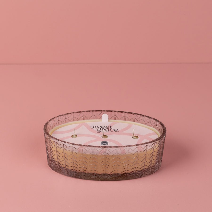 Sweet Grace Chevron Oval Glass Candle - The Pink Pineapple 850