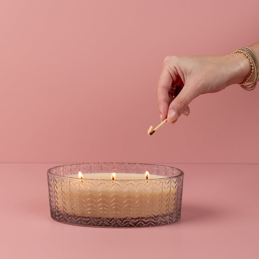 Sweet Grace Chevron Oval Glass Candle - The Pink Pineapple 850