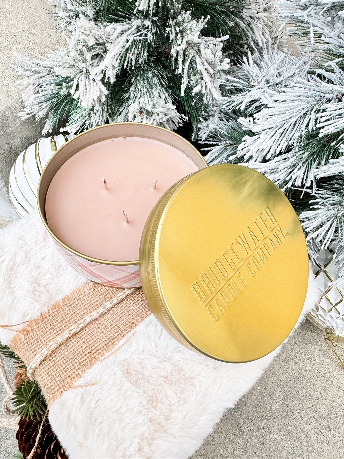 Sweet Grace Plaid Collection Candle - Pink 3 Wick Tin Candle - The Pink Pineapple 850