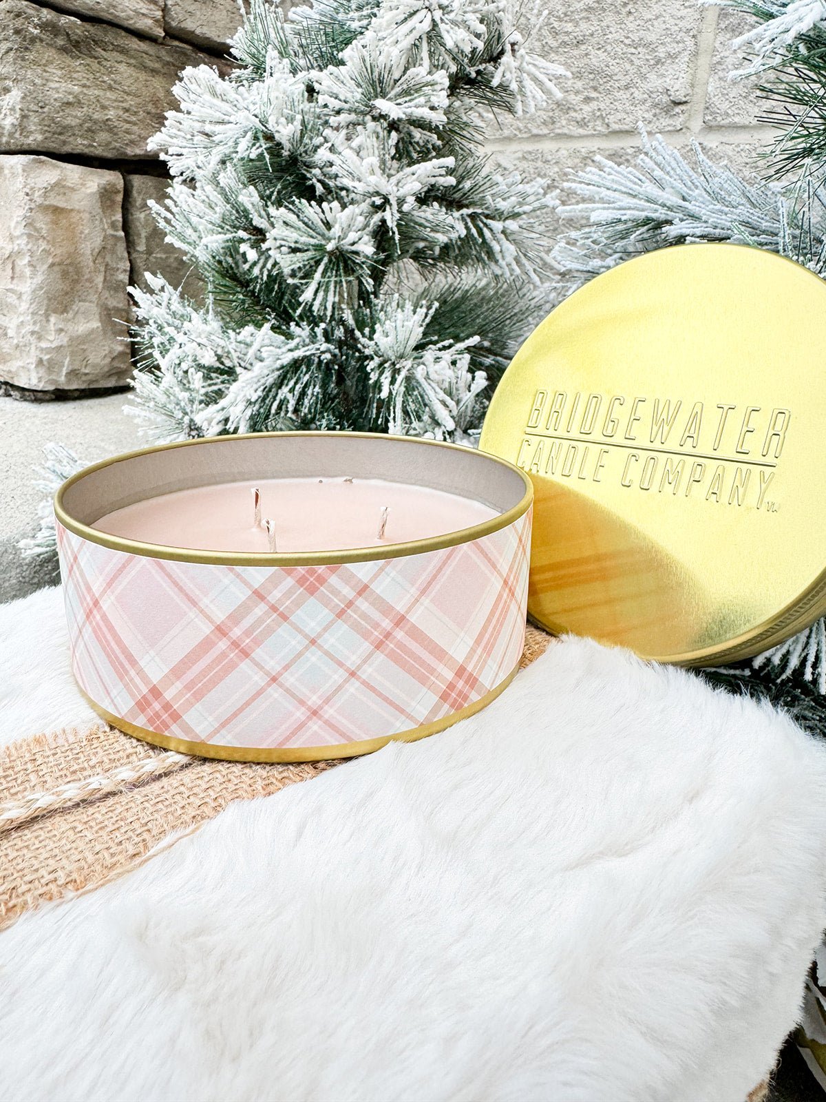 Sweet Grace Plaid Collection Candle - Pink 3 Wick Tin Candle - The Pink Pineapple 850