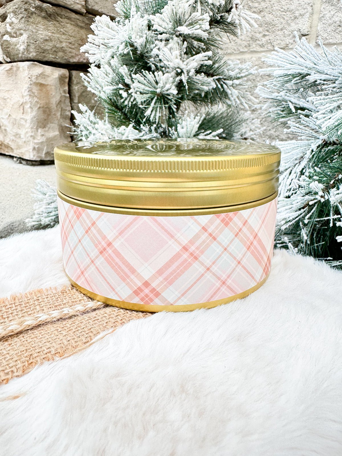 Sweet Grace Plaid Collection Candle - Pink 3 Wick Tin Candle - The Pink Pineapple 850
