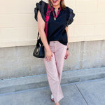 Sweet Stitch Ruffle Sleeve Woven Top in Black - The Pink Pineapple 850