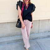 Sweet Stitch Ruffle Sleeve Woven Top in Black - The Pink Pineapple 850