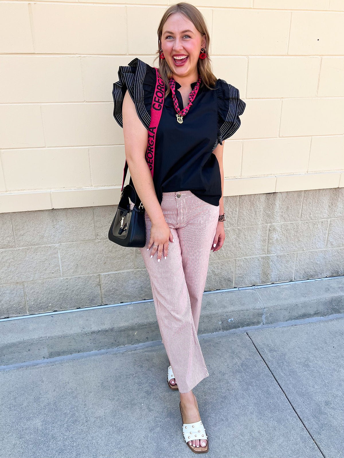 Sweet Stitch Ruffle Sleeve Woven Top in Black - The Pink Pineapple 850