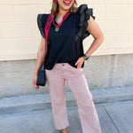 Sweet Stitch Ruffle Sleeve Woven Top in Black - The Pink Pineapple 850