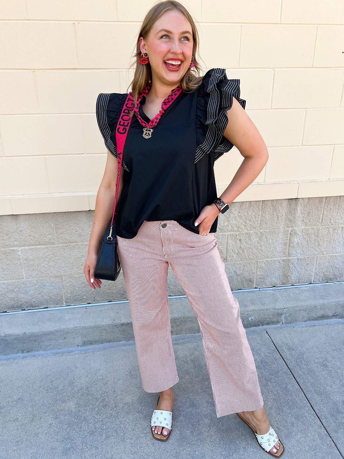 Sweet Stitch Ruffle Sleeve Woven Top in Black - The Pink Pineapple 850