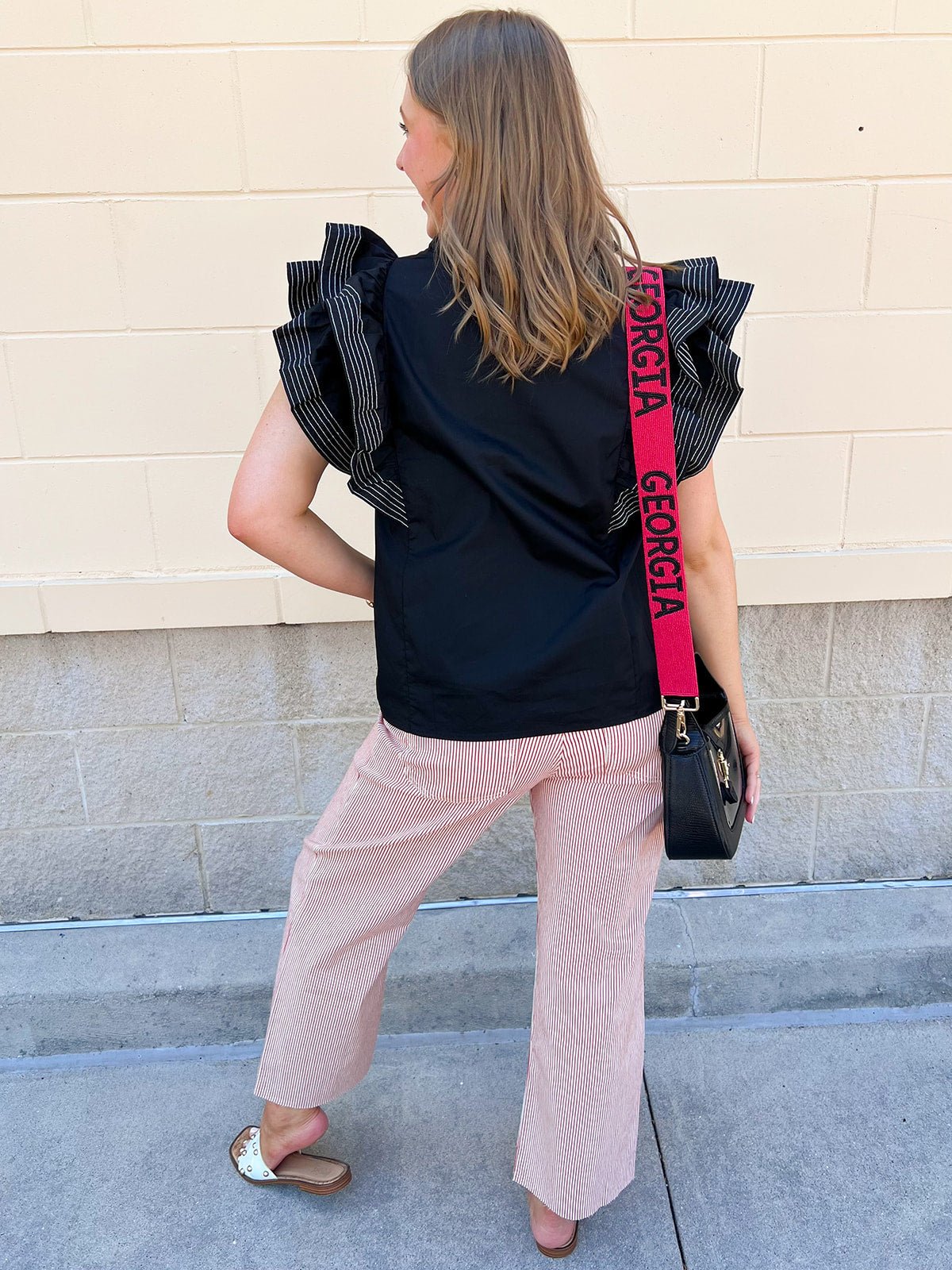 Sweet Stitch Ruffle Sleeve Woven Top in Black - The Pink Pineapple 850