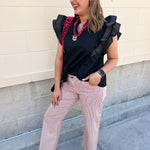 Sweet Stitch Ruffle Sleeve Woven Top in Black - The Pink Pineapple 850