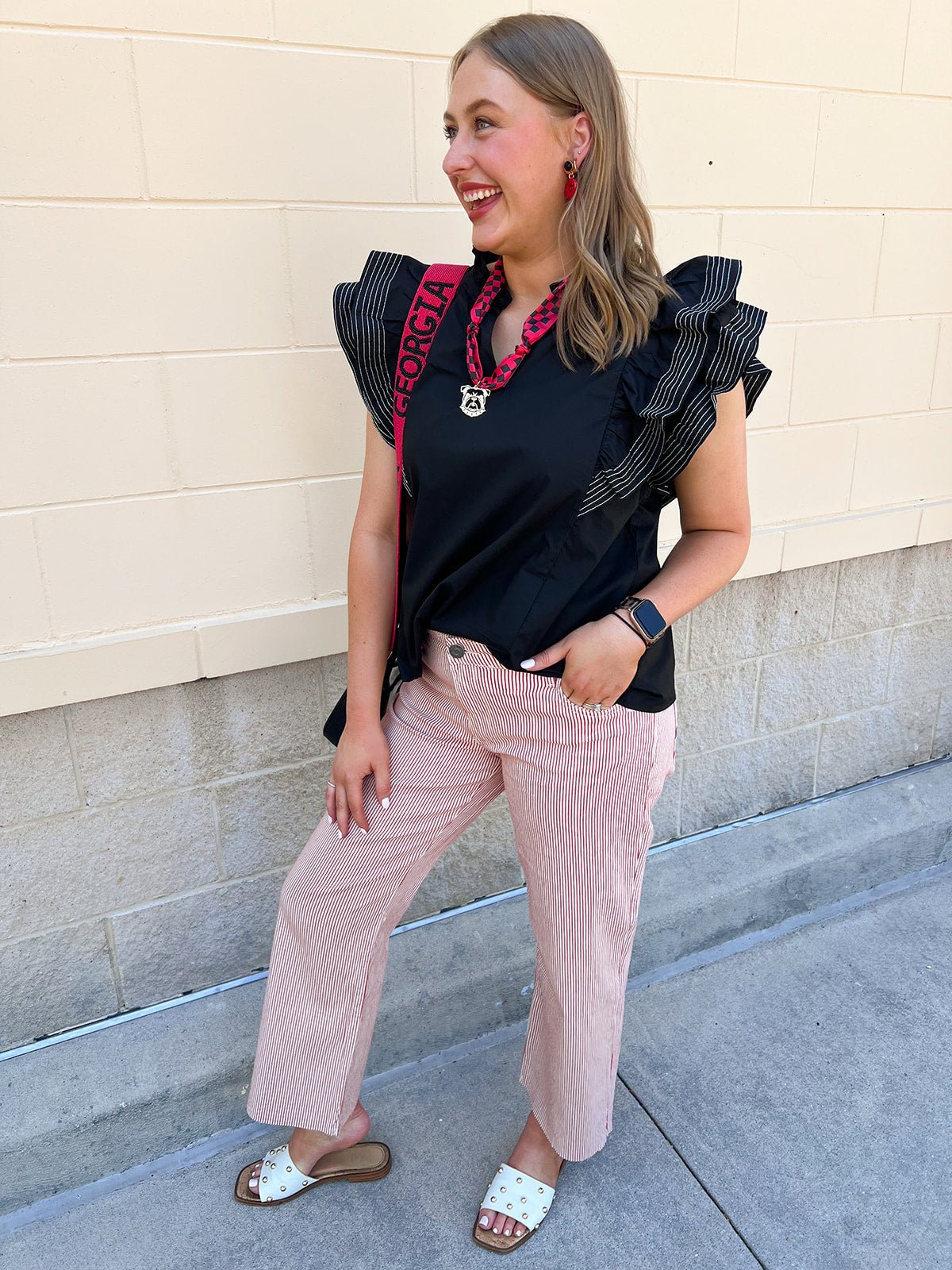 Sweet Stitch Ruffle Sleeve Woven Top in Black - The Pink Pineapple 850