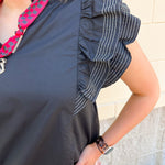 Sweet Stitch Ruffle Sleeve Woven Top in Black - The Pink Pineapple 850
