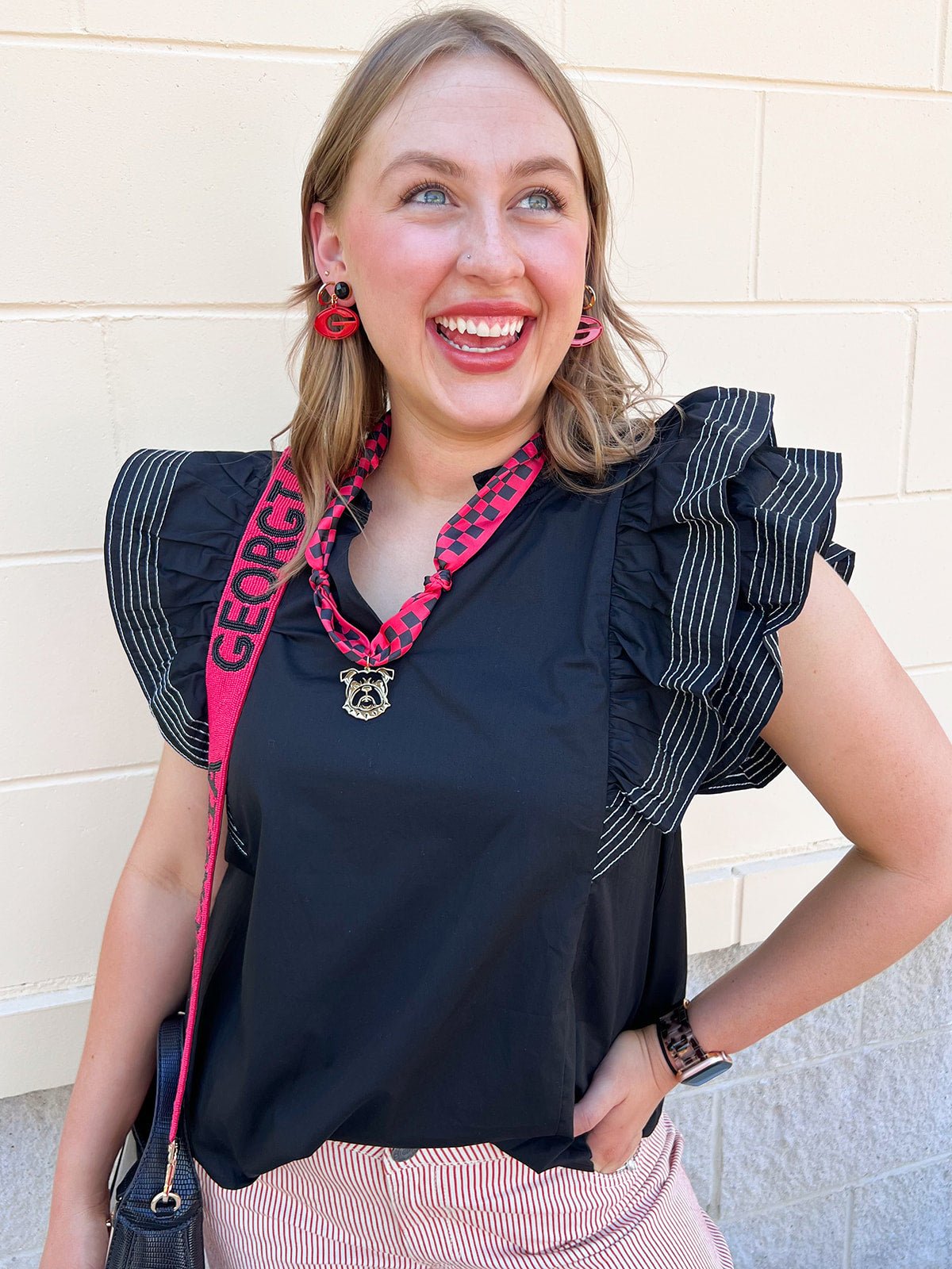 Sweet Stitch Ruffle Sleeve Woven Top in Black - The Pink Pineapple 850