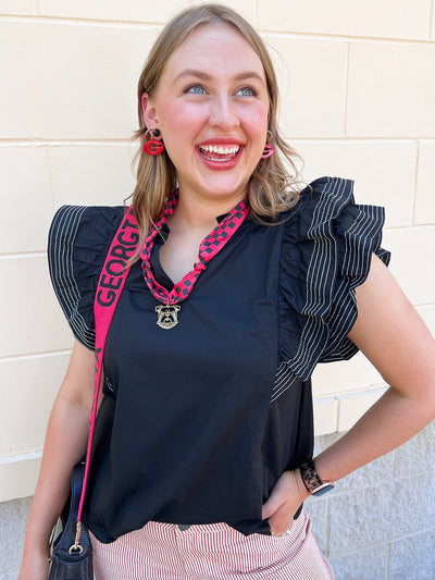 Sweet Stitch Ruffle Sleeve Woven Top in Black - The Pink Pineapple 850