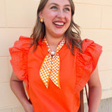 Sweet Stitch Ruffle Sleeve Woven Top in Orange - The Pink Pineapple 850