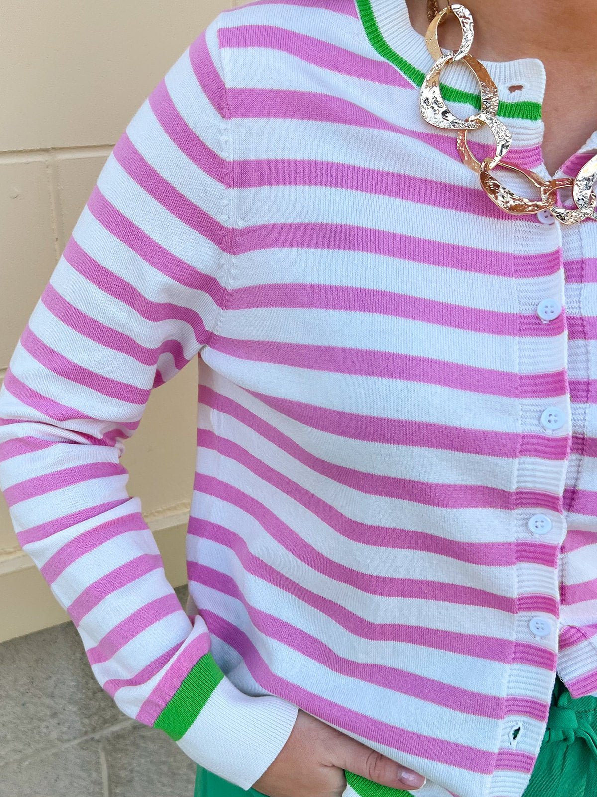 Sweet Stripe Button Down Sweater - The Pink Pineapple 850