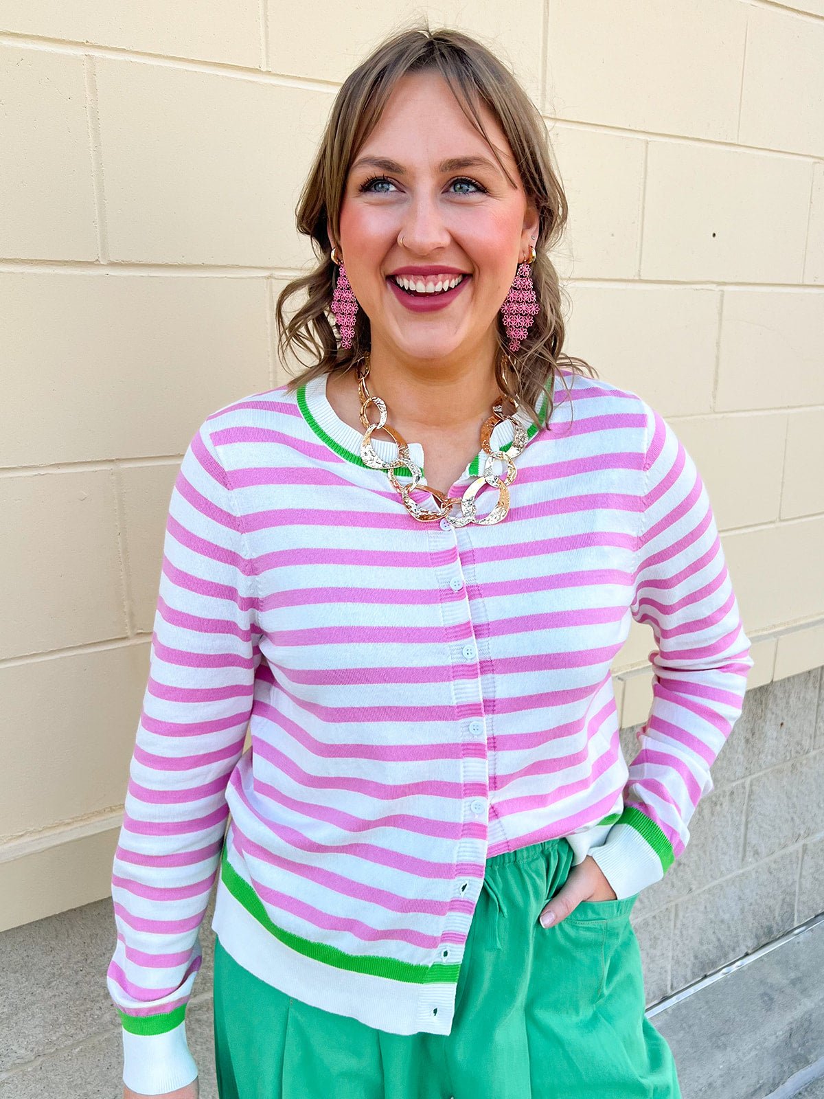 Sweet Stripe Button Down Sweater - The Pink Pineapple 850
