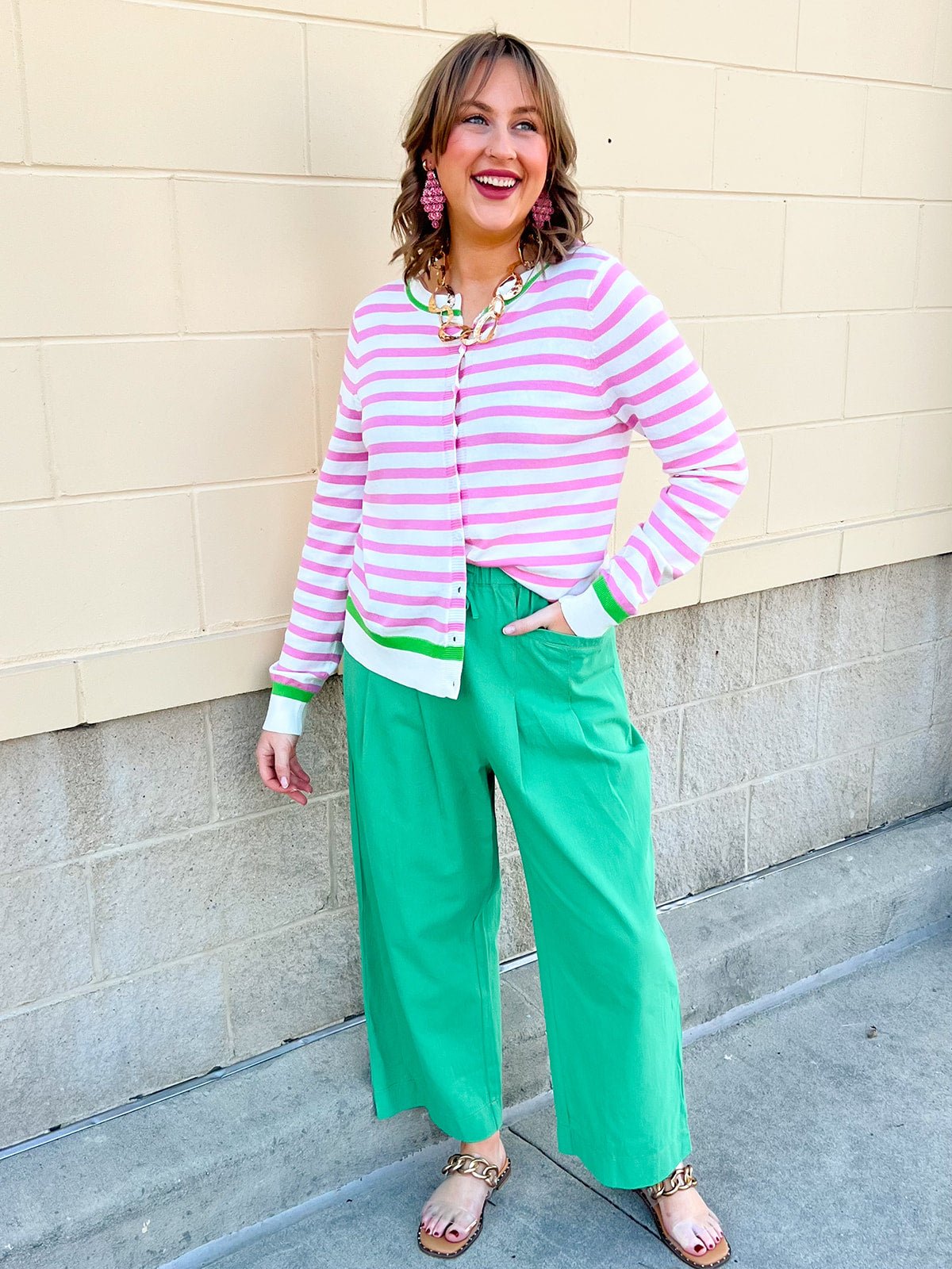 Sweet Stripe Button Down Sweater - The Pink Pineapple 850