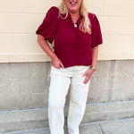 Sweetheart Smocked Ruffle Top in Garnet - The Pink Pineapple 850