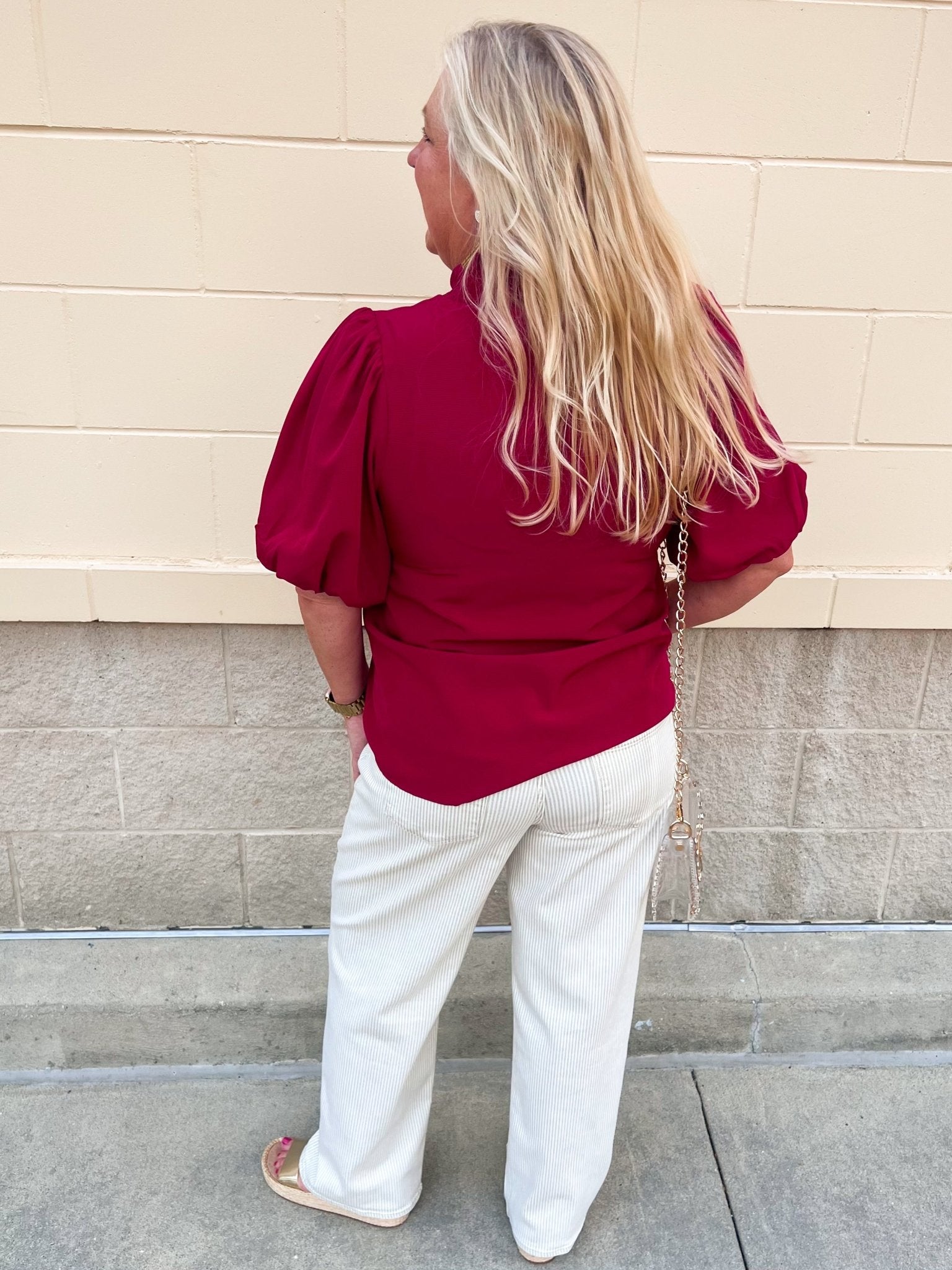 Sweetheart Smocked Ruffle Top in Garnet - The Pink Pineapple 850