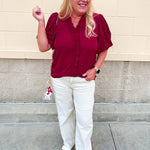Sweetheart Smocked Ruffle Top in Garnet - The Pink Pineapple 850