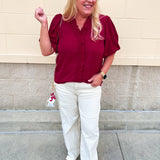 Sweetheart Smocked Ruffle Top in Garnet - The Pink Pineapple 850