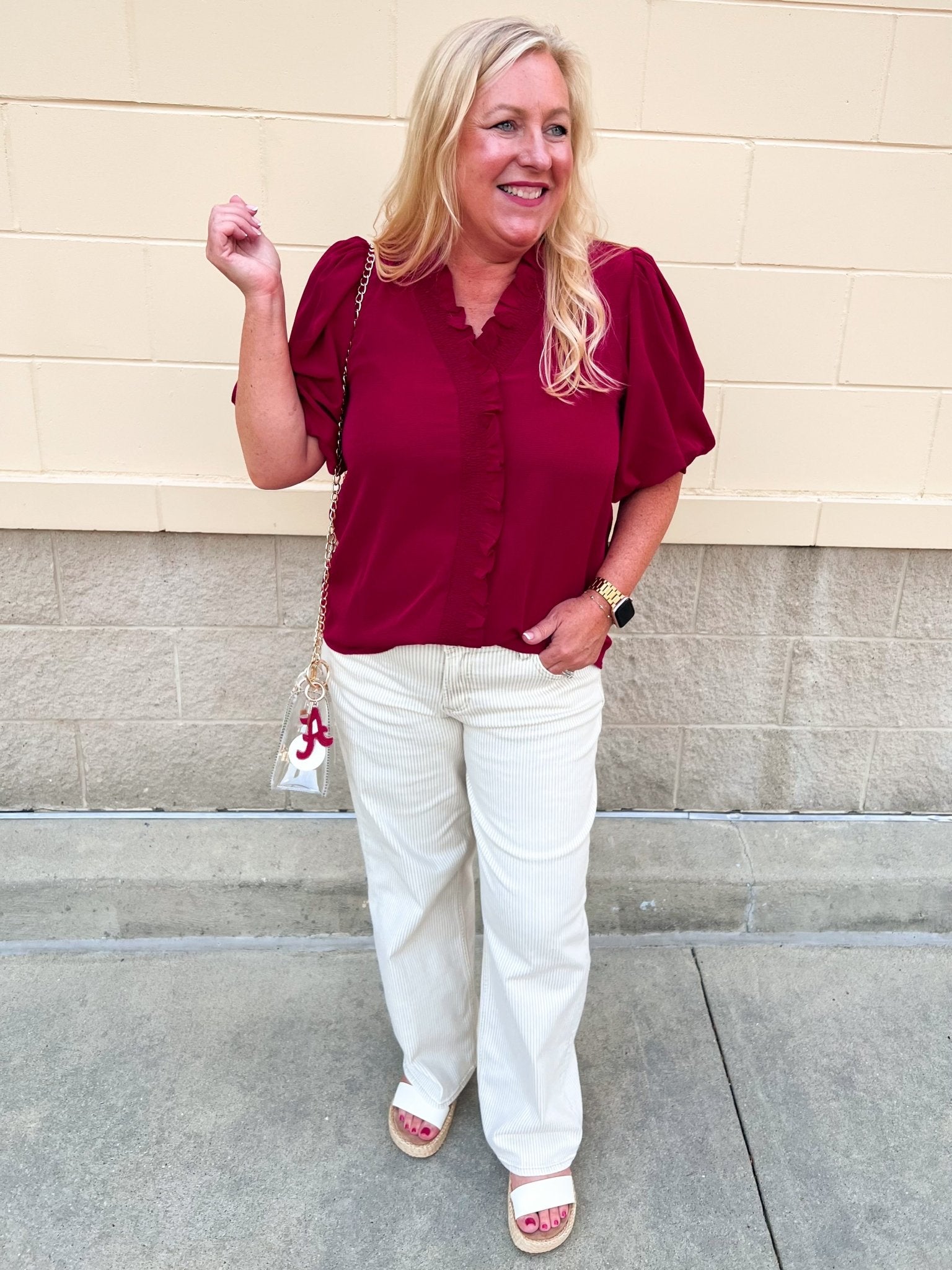 Sweetheart Smocked Ruffle Top in Garnet - The Pink Pineapple 850