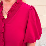 Sweetheart Smocked Ruffle Top in Garnet - The Pink Pineapple 850