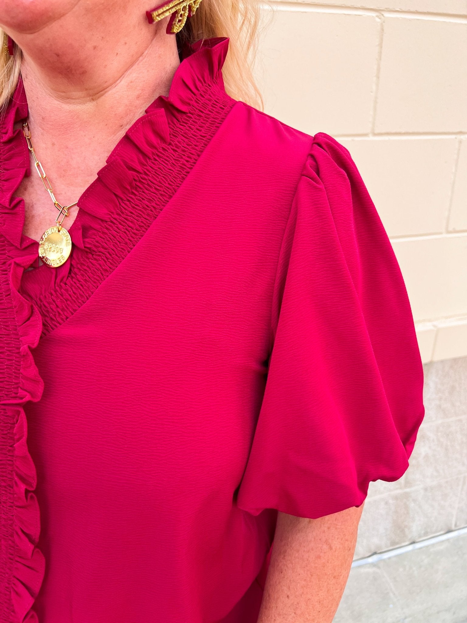 Sweetheart Smocked Ruffle Top in Garnet - The Pink Pineapple 850