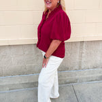 Sweetheart Smocked Ruffle Top in Garnet - The Pink Pineapple 850