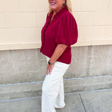 Sweetheart Smocked Ruffle Top in Garnet - The Pink Pineapple 850