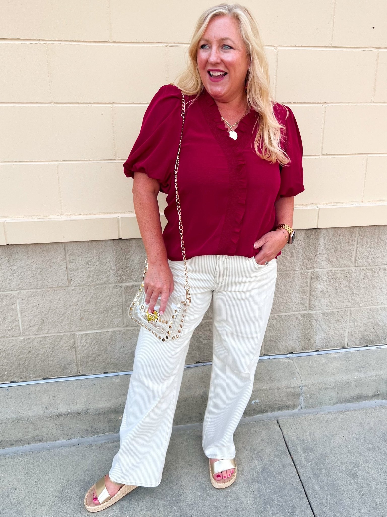 Sweetheart Smocked Ruffle Top in Garnet - The Pink Pineapple 850