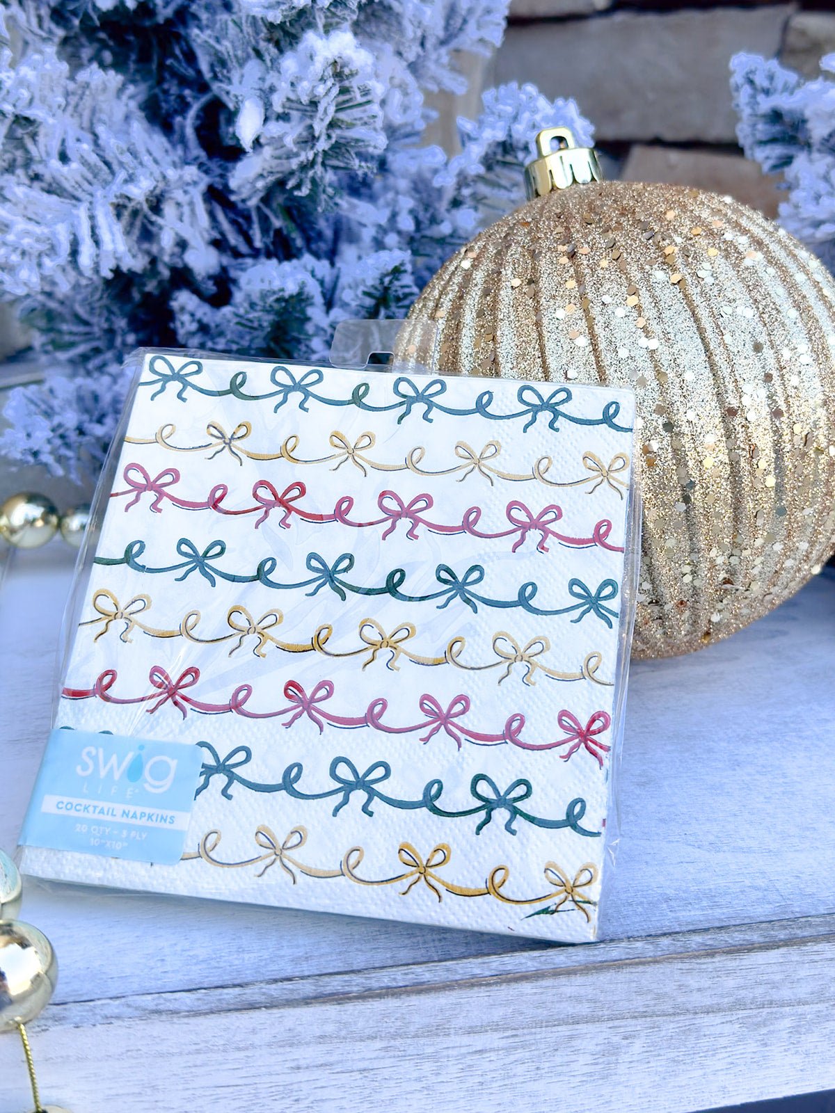 [Swig] Christmas Bows Cocktail Napkins - The Pink Pineapple 850