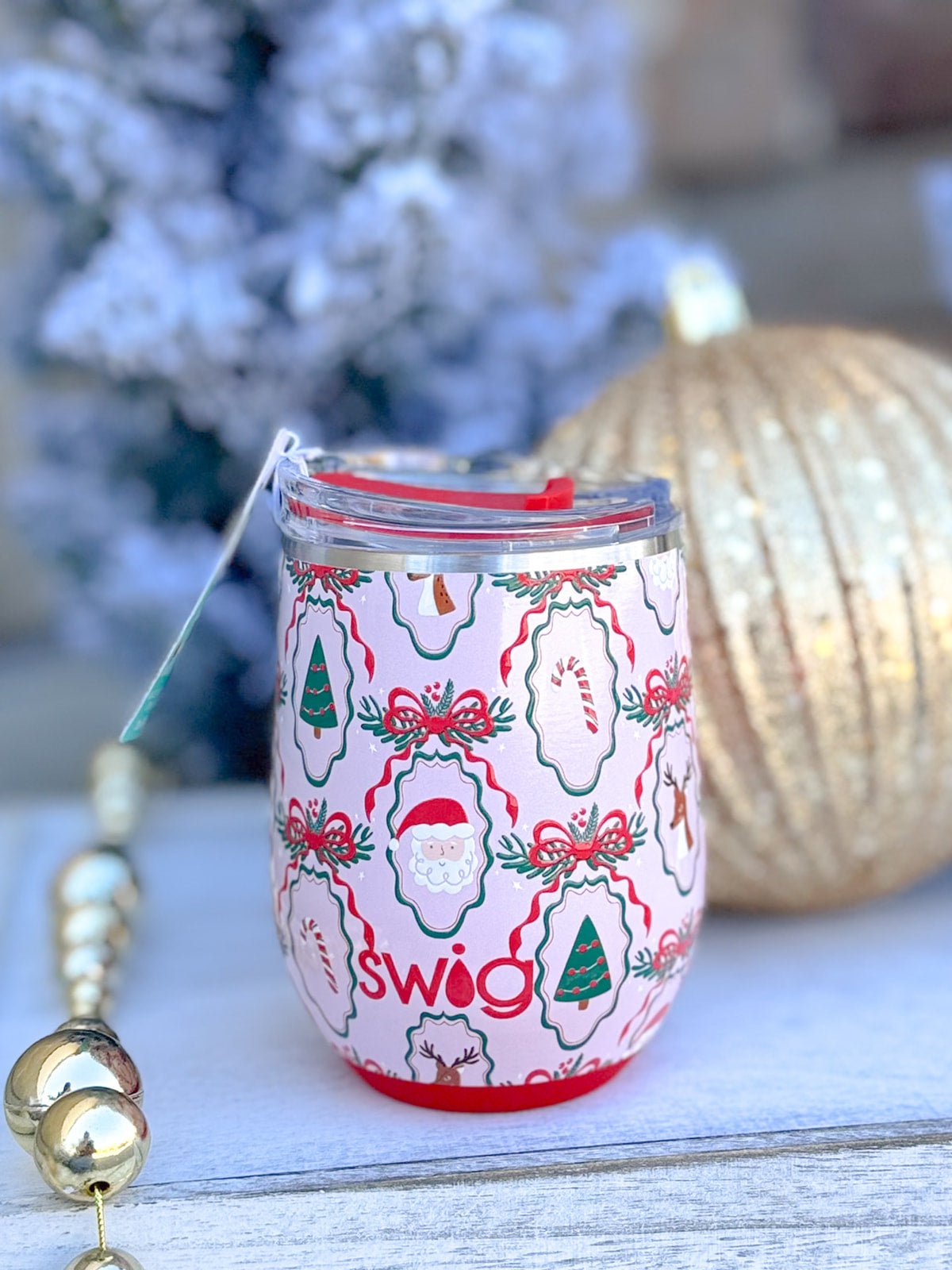 [Swig] Christmas Cameos Stemless Wine Cup 12oz - The Pink Pineapple 850