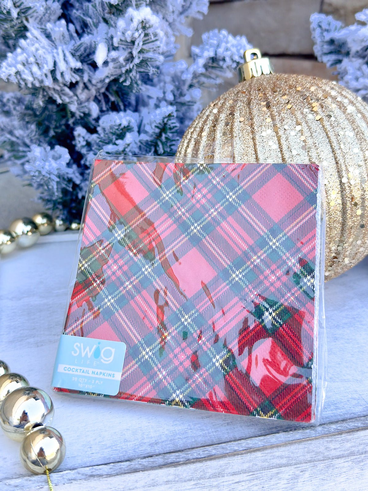 [Swig] Christmas Plaid Cocktail Napkins - The Pink Pineapple 850