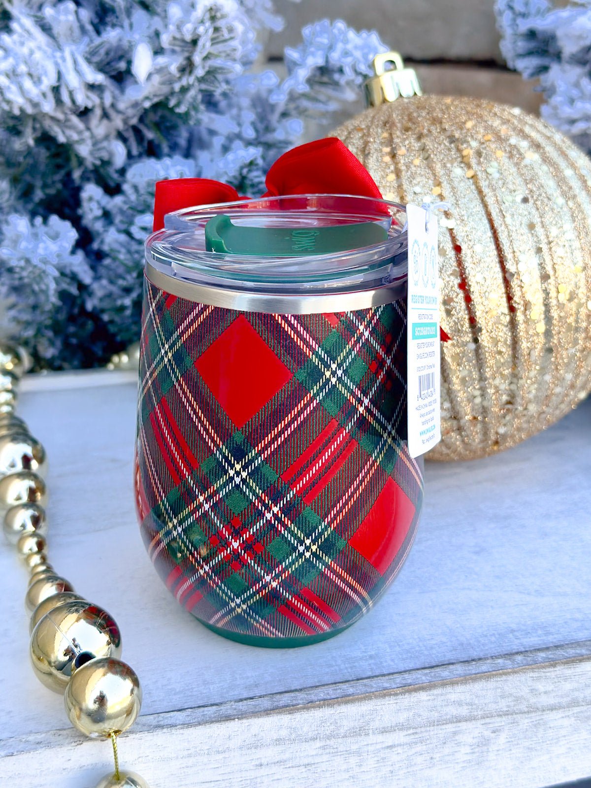 [Swig] Christmas Plaid Stemless Wine Cup 12oz - The Pink Pineapple 850