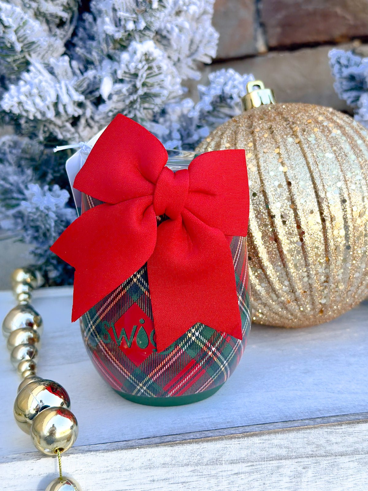 [Swig] Christmas Plaid Stemless Wine Cup 12oz - The Pink Pineapple 850