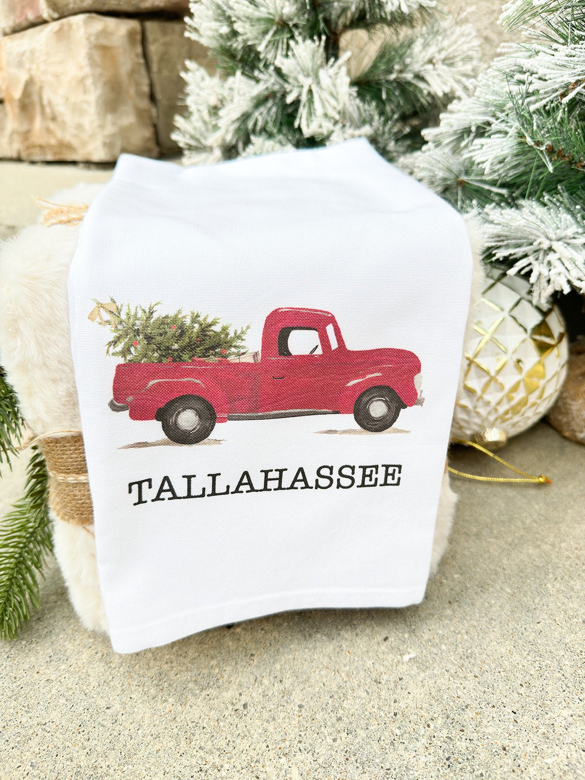 Tallahassee Christmas Tree Truck Tea Towel - The Pink Pineapple 850
