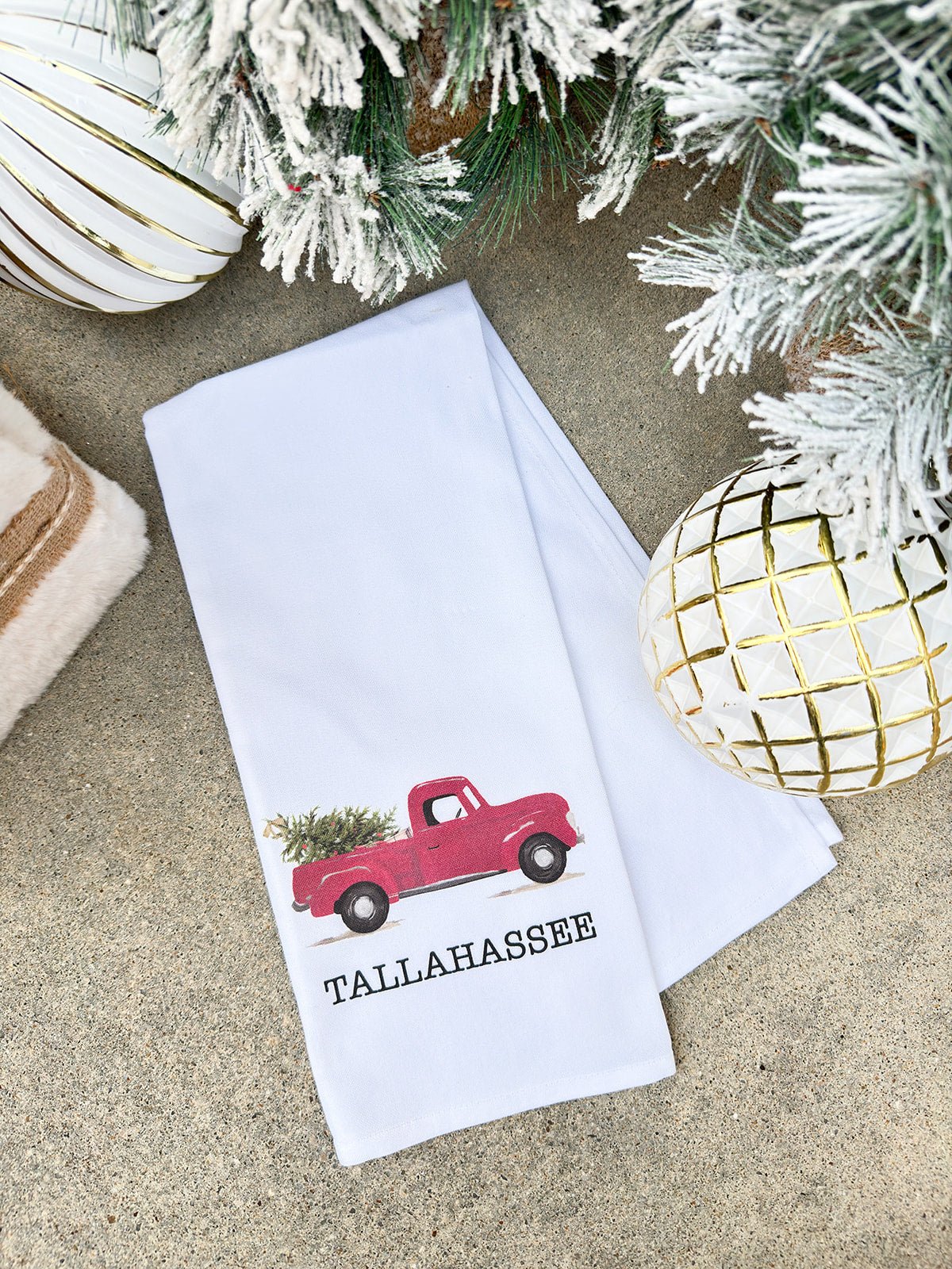 Tallahassee Christmas Tree Truck Tea Towel - The Pink Pineapple 850