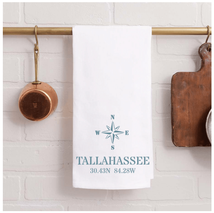 Tallahassee Compass Coordinates Tea Towel - The Pink Pineapple 850