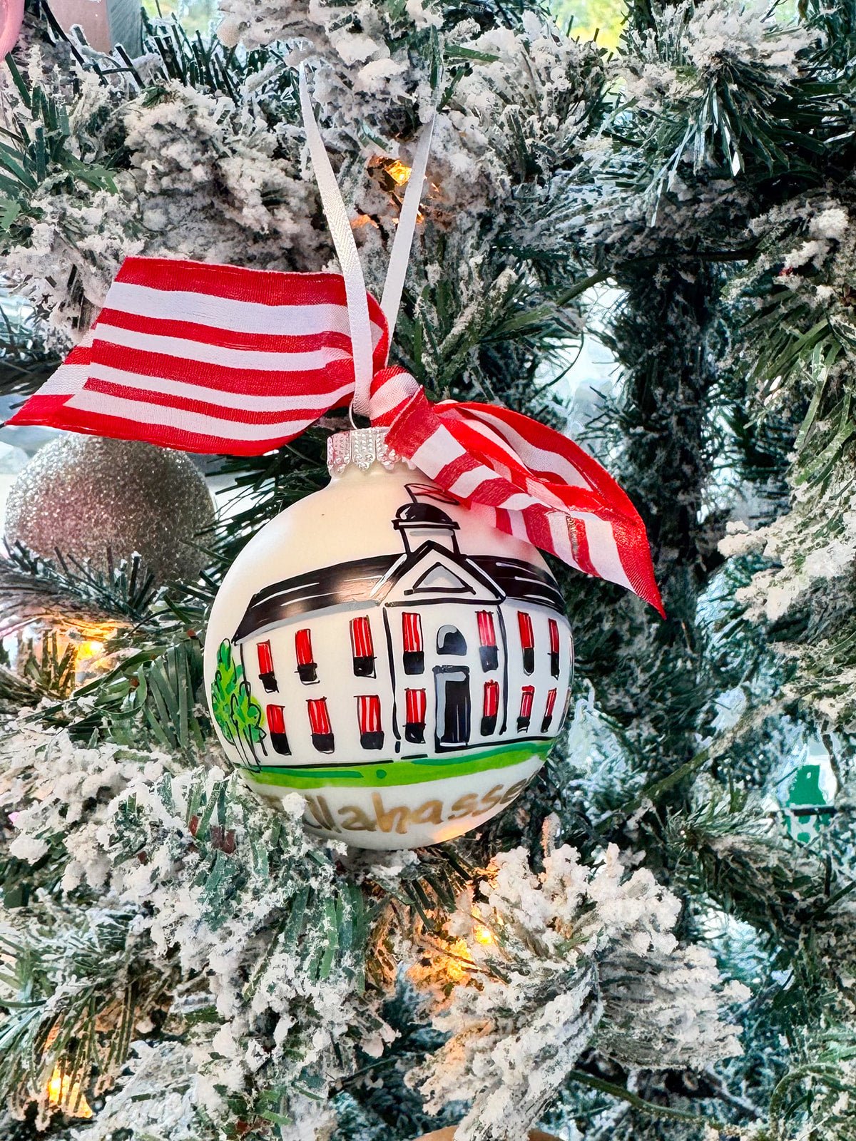 Tallahassee Hand Painted Glass Ornament - The Pink Pineapple 850