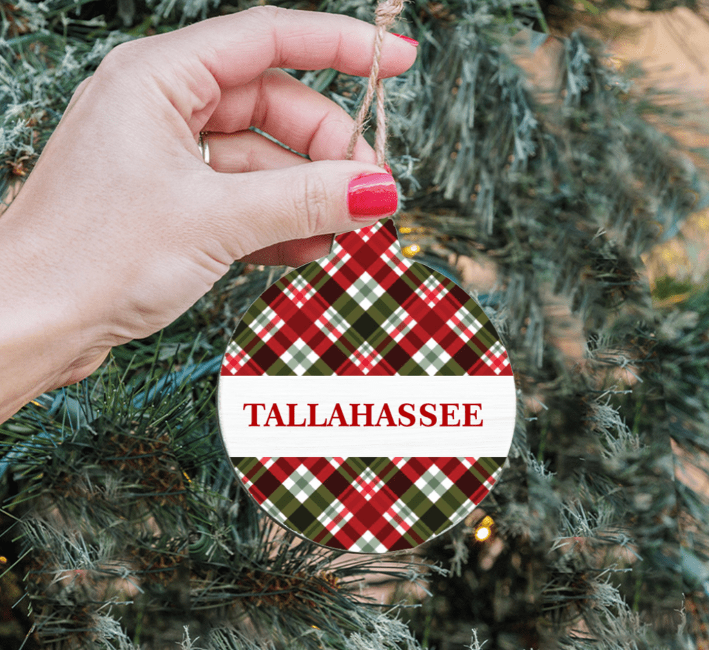 Tallahassee Plaid Bulb Ornament - The Pink Pineapple 850