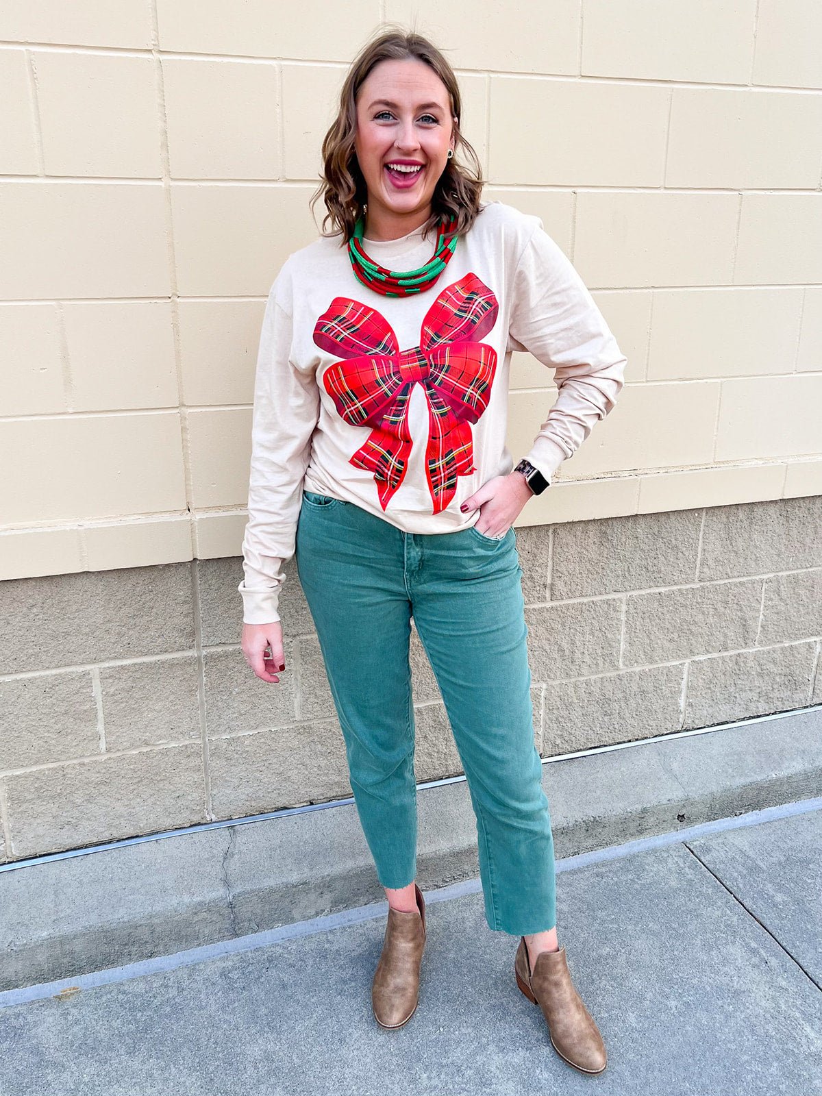 Tartan Darling Long Sleeve Graphic Tee - The Pink Pineapple 850