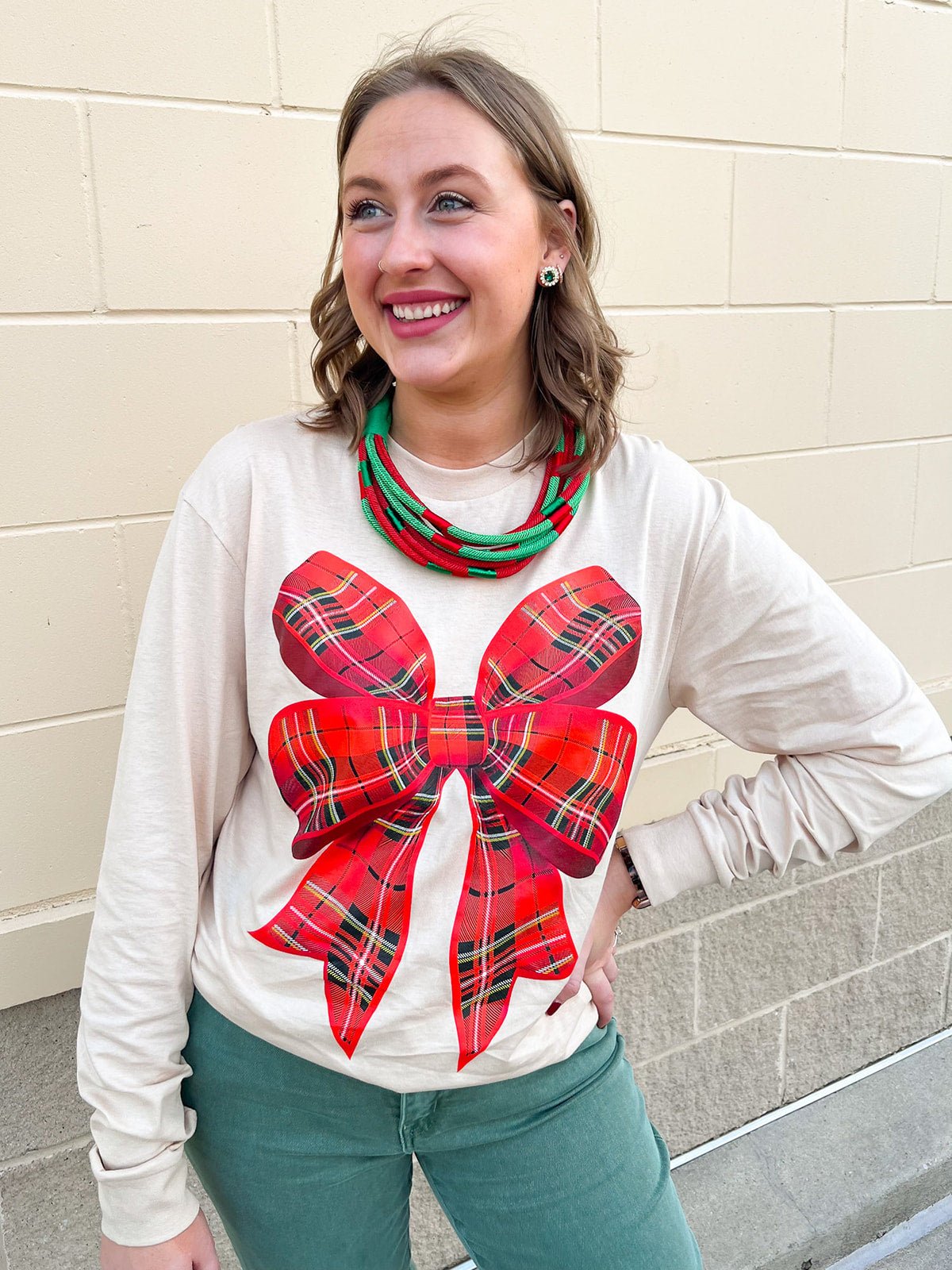 Tartan Darling Long Sleeve Graphic Tee - The Pink Pineapple 850