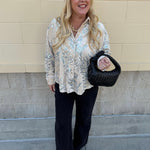 Taupe Bloom Sequin Button - Front Velvet Blouse - The Pink Pineapple 850