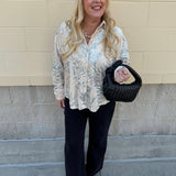 Taupe Bloom Sequin Button - Front Velvet Blouse - The Pink Pineapple 850