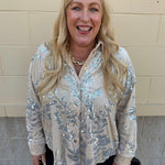 Taupe Bloom Sequin Button - Front Velvet Blouse - The Pink Pineapple 850