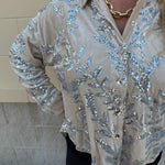 Taupe Bloom Sequin Button - Front Velvet Blouse - The Pink Pineapple 850